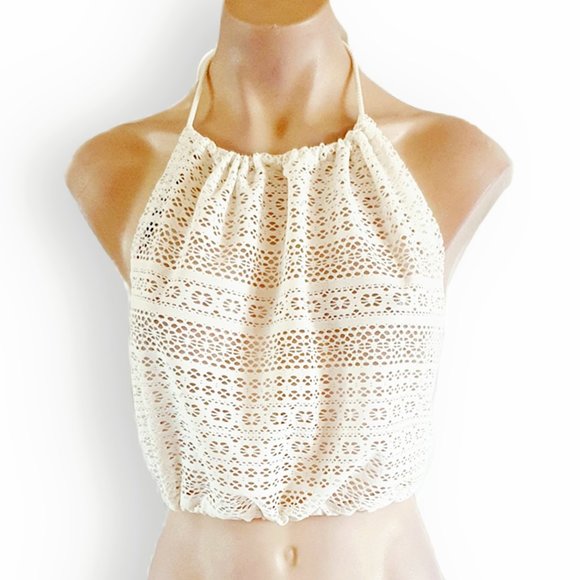 Tops - Y2k, Ivory/ off white/ light cream, crochet, lace crop top One Size AU 6-14 NWOT